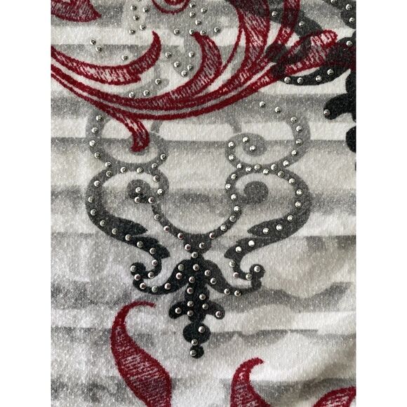Karen Scott Sport Women' Sz XXL Rhinestone Embellished Paisley/Stripe Print Top - Picture 7 of 10